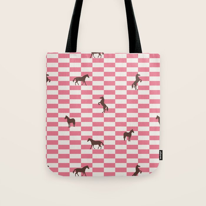 Pink Check Horses  Pattern Tote Bag Gallery Image 1
