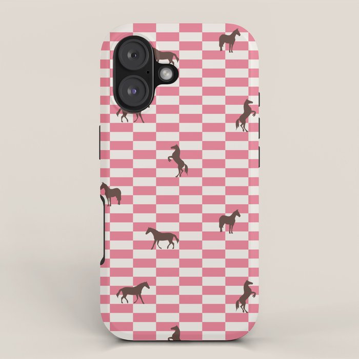 Pink Check Horses  Pattern iPhone Case Gallery Image 1
