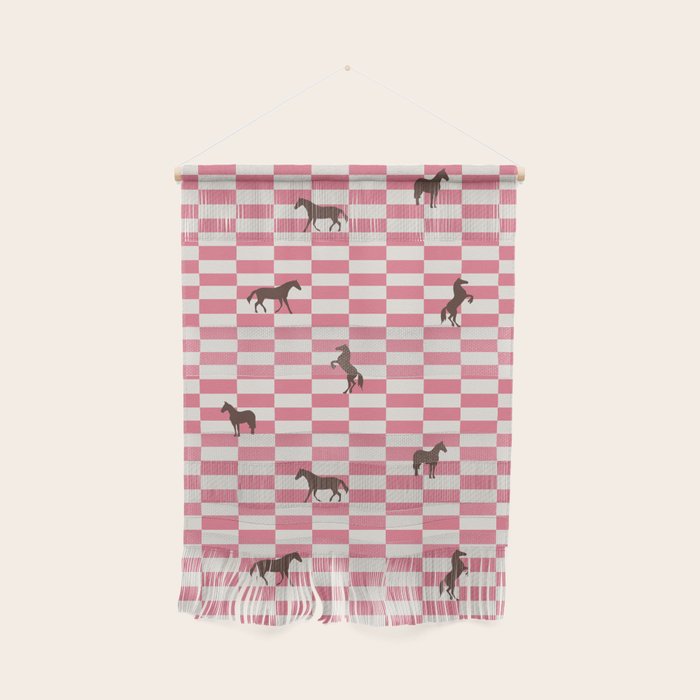 Pink Check Horses  Pattern Wall Hanging Gallery Image 1