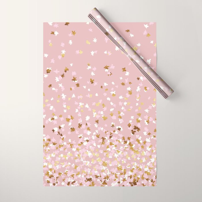 Floating Confetti - Pink Blush and Gold Wrapping Paper Gallery Image 1