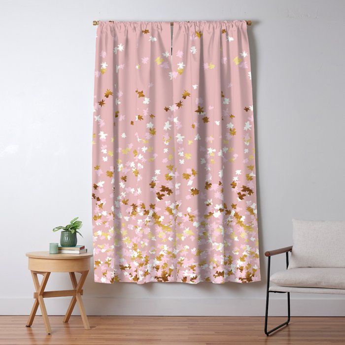 Floating Confetti - Pink Blush and Gold Window Curtain Gallery Image 1