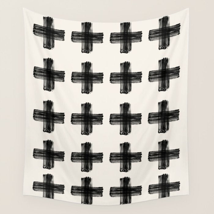Hand Painted Swiss Cross Pattern - Black on Beige Wall Tapestry Gallery Image 4