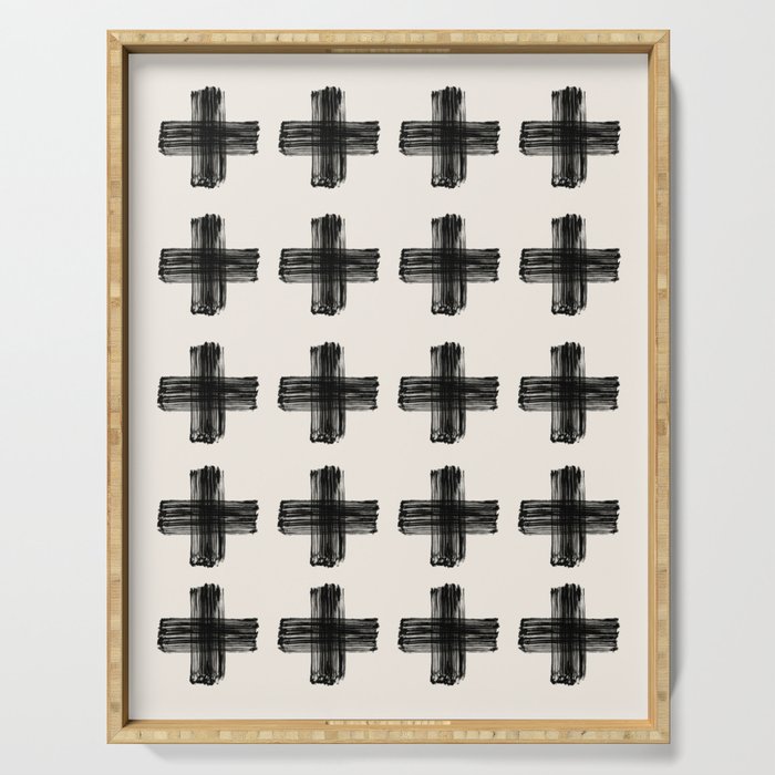 Hand Painted Swiss Cross Pattern - Black on Beige Serving Tray Gallery Image 1