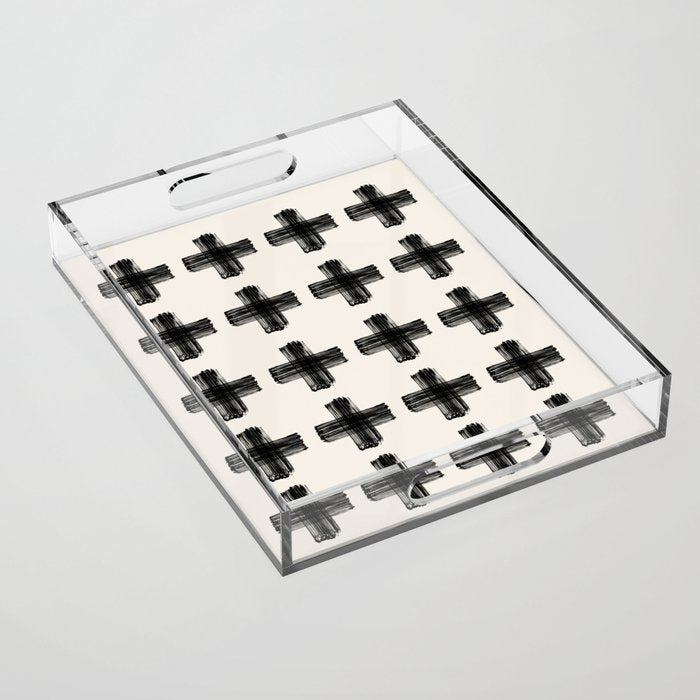 Hand Painted Swiss Cross Pattern - Black on Beige Acrylic Tray Gallery Image 1