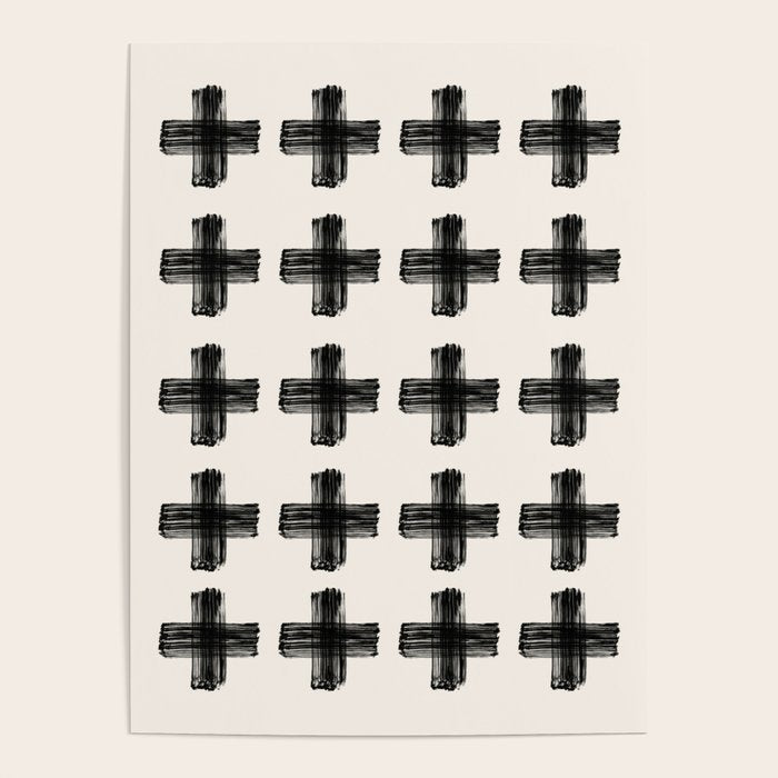 Hand Painted Swiss Cross Pattern - Black on Beige Poster Gallery Image 4