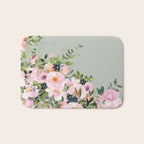 Floral Watercolor, Roses, Green and Pink Bath Mat Gallery Image 1