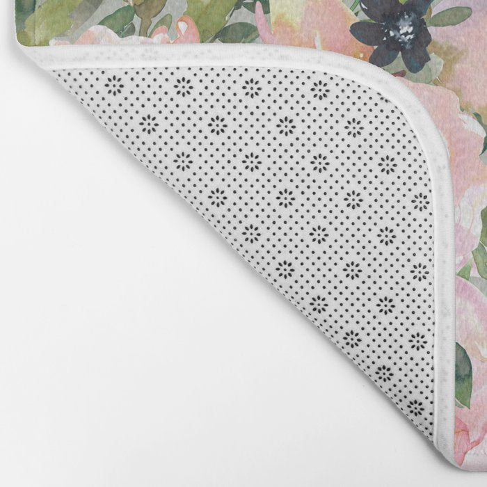 Floral Watercolor, Roses, Green and Pink Bath Mat Gallery Image 2