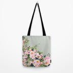 Floral Watercolor, Roses, Green and Pink Tote Bag Gallery Image 2