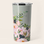 Floral Watercolor, Roses, Green and Pink Travel Mug Gallery Image 1