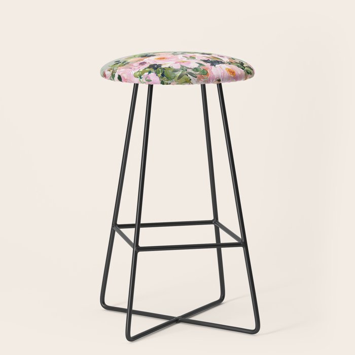Floral Watercolor, Roses, Green and Pink Stool Gallery Image 1