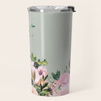 Floral Watercolor, Roses, Green and Pink Travel Mug Gallery Image 2