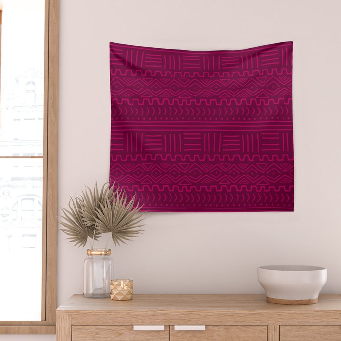 Mud Cloth in Raspberry Wall Tapestry Gallery Image 2