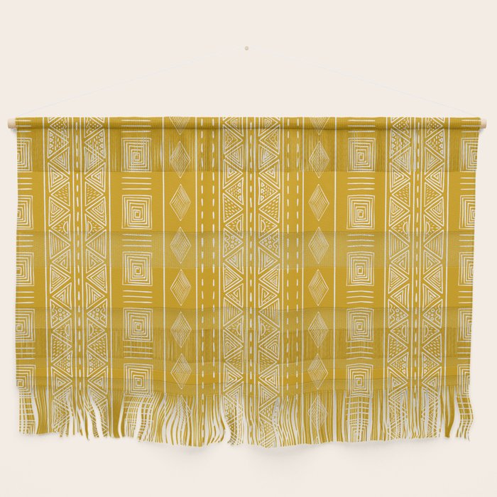 Mustard Yellow Tribal Ethnic Pattern | Sun Illustration | Vertical Stripes Wall Hanging Gallery Image 1