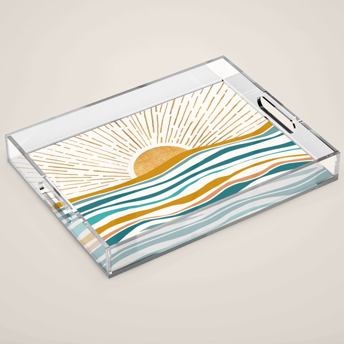 The Sun and The Sea - Gold and Teal Acrylic Tray Gallery Image 1