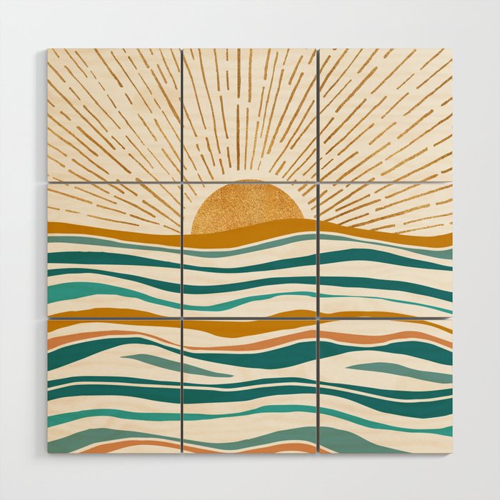 The Sun and The Sea - Gold and Teal Wood Wall Art Gallery Image 1