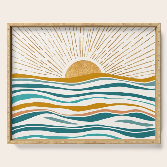 The Sun and The Sea - Gold and Teal Serving Tray Gallery Image 1