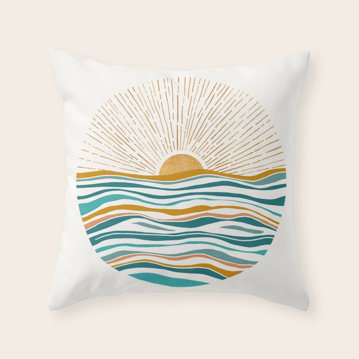 The Sun and The Sea - Gold and Teal Throw Pillow Gallery Image 1