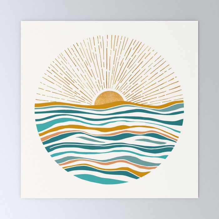 The Sun and The Sea - Gold and Teal Mini Art Print Gallery Image 6