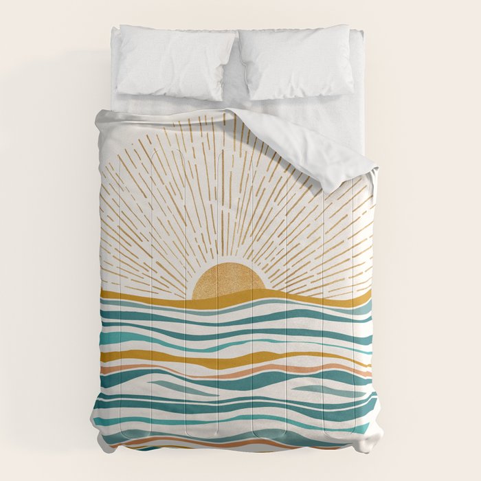 The Sun and The Sea - Gold and Teal Comforter Gallery Image 6