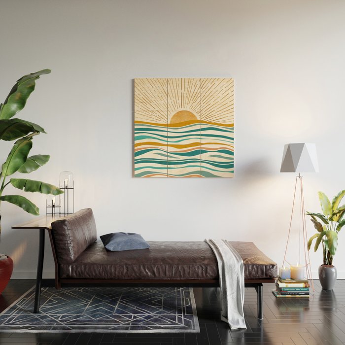 The Sun and The Sea - Gold and Teal Wood Wall Art Gallery Image 2