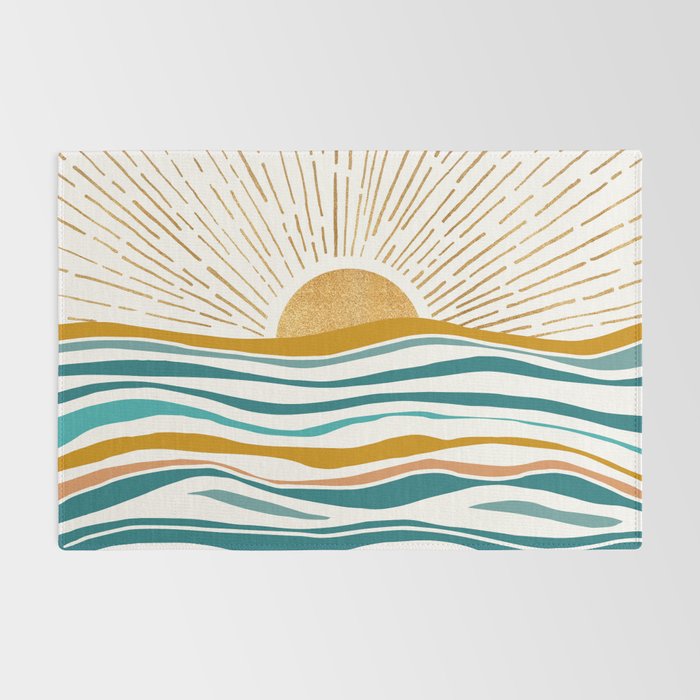 The Sun and The Sea - Gold and Teal Rug Gallery Image 2