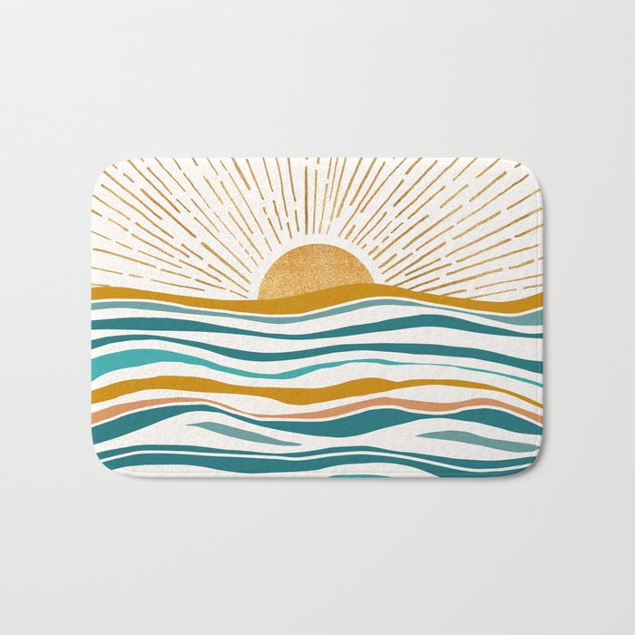 The Sun and The Sea - Gold and Teal Bath Mat Gallery Image 1