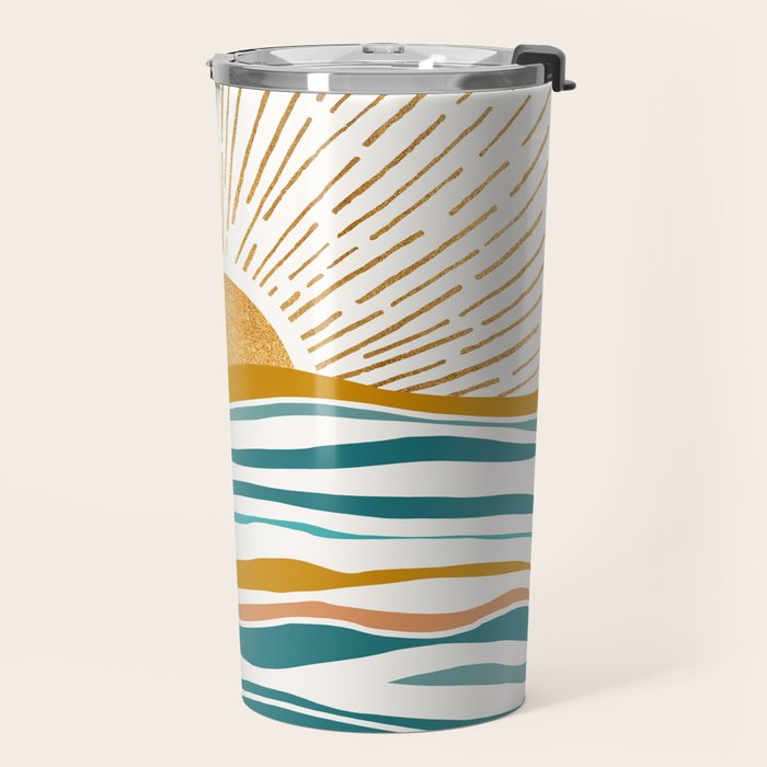 The Sun and The Sea - Gold and Teal Travel Mug Gallery Image 2