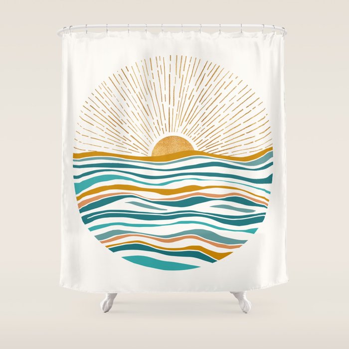 The Sun and The Sea - Gold and Teal Shower Curtain Gallery Image 1