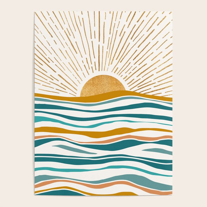 The Sun and The Sea - Gold and Teal Poster Gallery Image 4