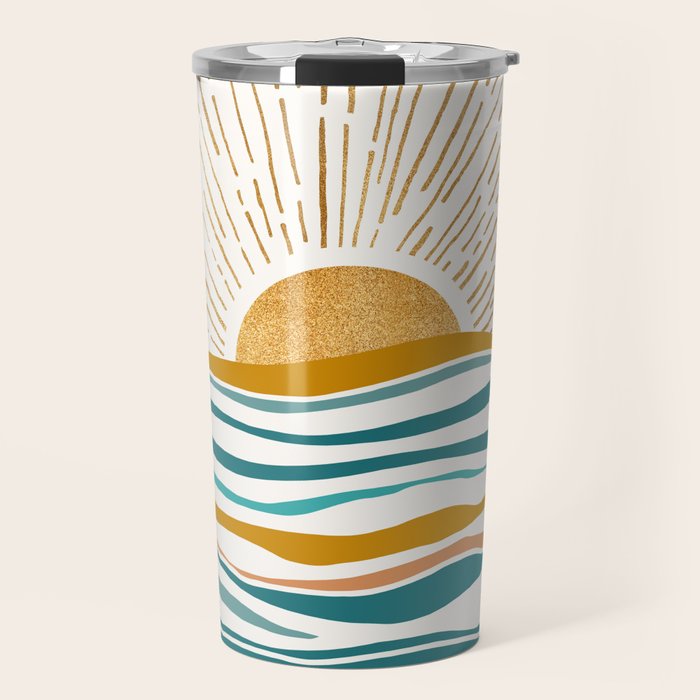 The Sun and The Sea - Gold and Teal Travel Mug Gallery Image 1