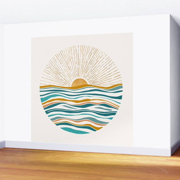 The Sun and The Sea - Gold and Teal Wall Mural Gallery Image 2