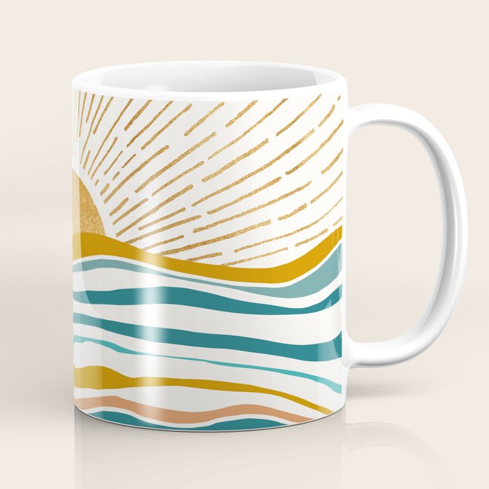 The Sun and The Sea - Gold and Teal Coffee Mug Gallery Image 1