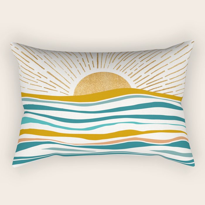 The Sun and The Sea - Gold and Teal Rectangular Pillow Gallery Image 2