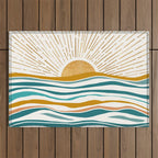 The Sun and The Sea - Gold and Teal Outdoor Rug Gallery Image 1
