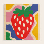 Matisse Inspired Colorful Cut Out Shapes and Strawberry  Wood Wall Art Gallery Image 1