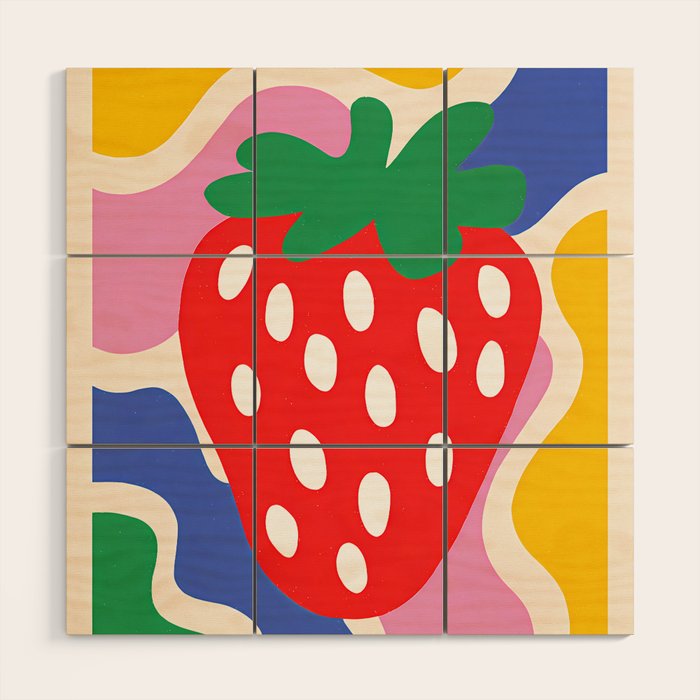Matisse Inspired Colorful Cut Out Shapes and Strawberry  Wood Wall Art Gallery Image 1