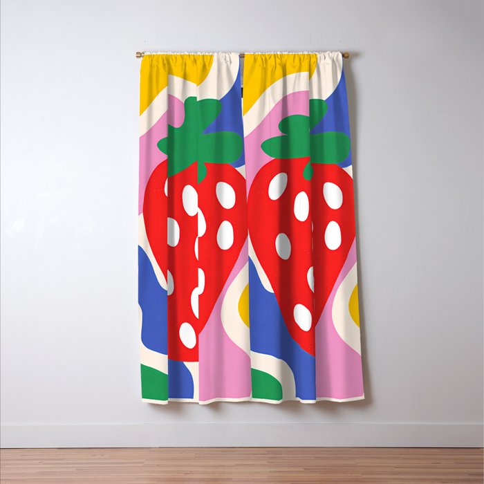 Matisse Inspired Colorful Cut Out Shapes and Strawberry  Window Curtain Gallery Image 3
