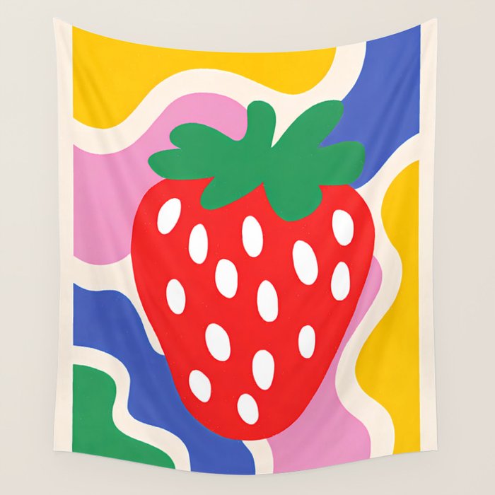 Matisse Inspired Colorful Cut Out Shapes and Strawberry  Wall Tapestry Gallery Image 4