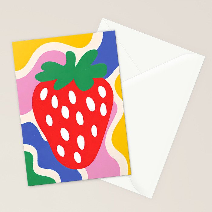 Matisse Inspired Colorful Cut Out Shapes and Strawberry  Stationery Card Gallery Image 2