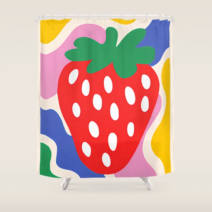 Matisse Inspired Colorful Cut Out Shapes and Strawberry  Shower Curtain Gallery Image 1