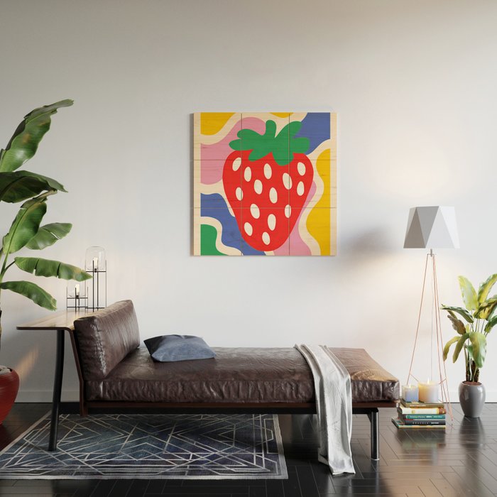 Matisse Inspired Colorful Cut Out Shapes and Strawberry  Wood Wall Art Gallery Image 2