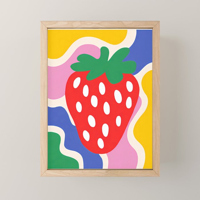 Matisse Inspired Colorful Cut Out Shapes and Strawberry  Mini Art Print Gallery Image 1