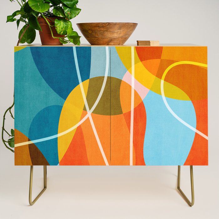 Colorful Red Yellow Modern Abstract Artwork Credenza Gallery Image 1