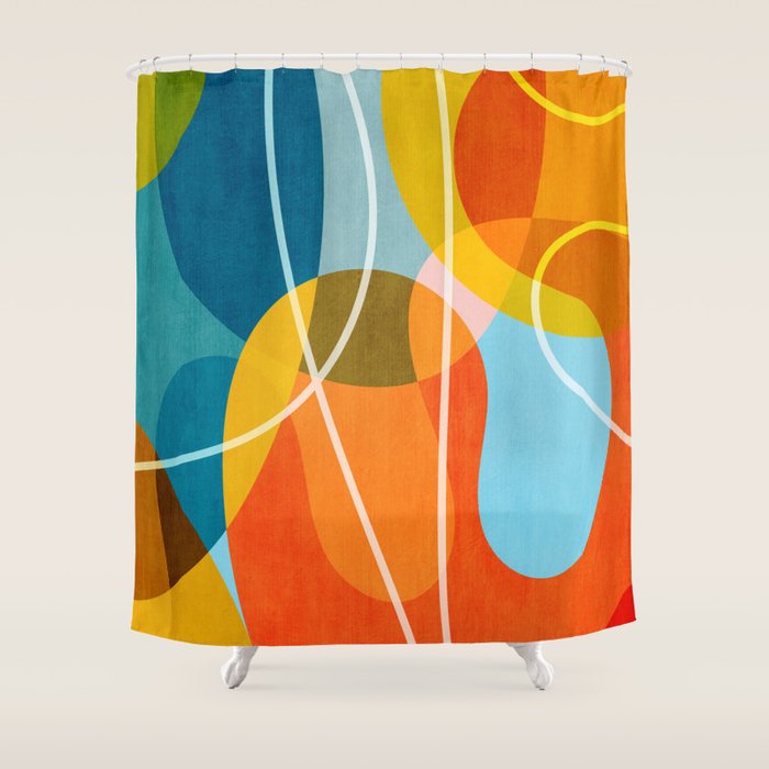 Colorful Red Yellow Modern Abstract Artwork Shower Curtain Gallery Image 1