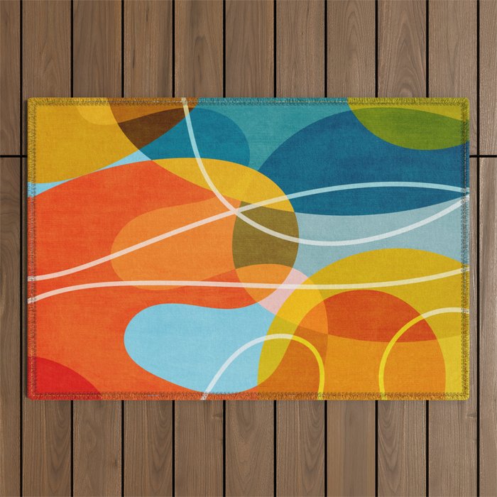 Colorful Red Yellow Modern Abstract Artwork Outdoor Rug Gallery Image 1