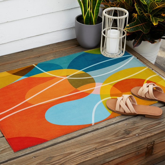 Colorful Red Yellow Modern Abstract Artwork Outdoor Rug Gallery Image 2
