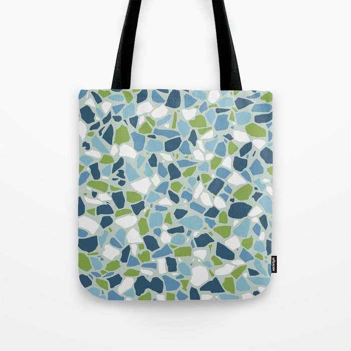 Terrazzo Mosaic Pattern, Teal Blue, Green, White Tote Bag Gallery Image 1