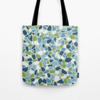 Terrazzo Mosaic Pattern, Teal Blue, Green, White Tote Bag Gallery Image 1