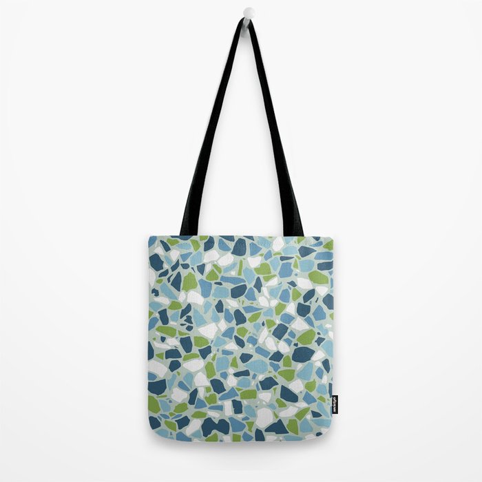 Terrazzo Mosaic Pattern, Teal Blue, Green, White Tote Bag Gallery Image 2