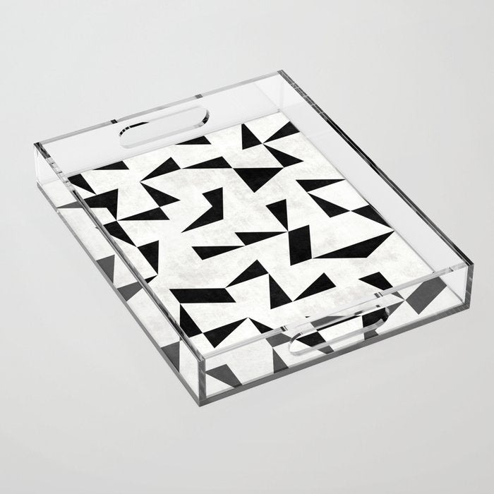 Mid-Century Modern Pattern No.11 - Black and White Conrete Acrylic Tray Gallery Image 1